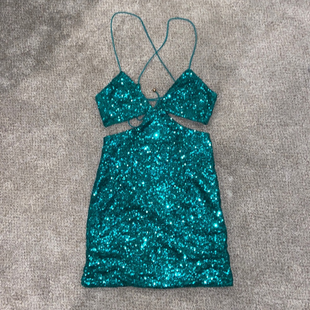 hello molly green sequin mini dress